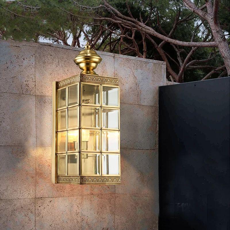 Outdoor European Waterproof Copper Glass Wall Lamp - Image 2