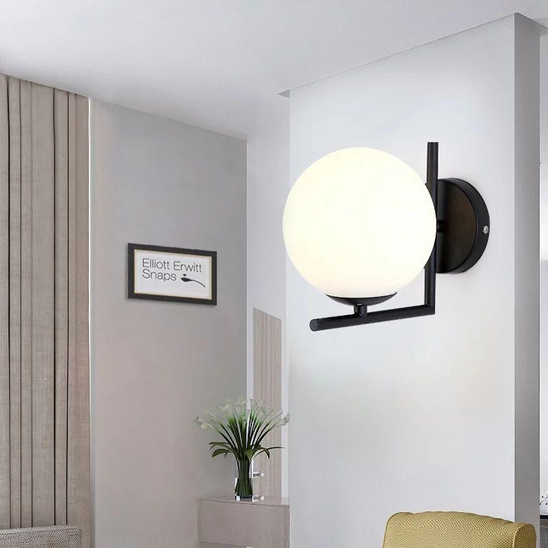 Nordic Metal White Glass Ball-shaped LED Wall Light - Image 5