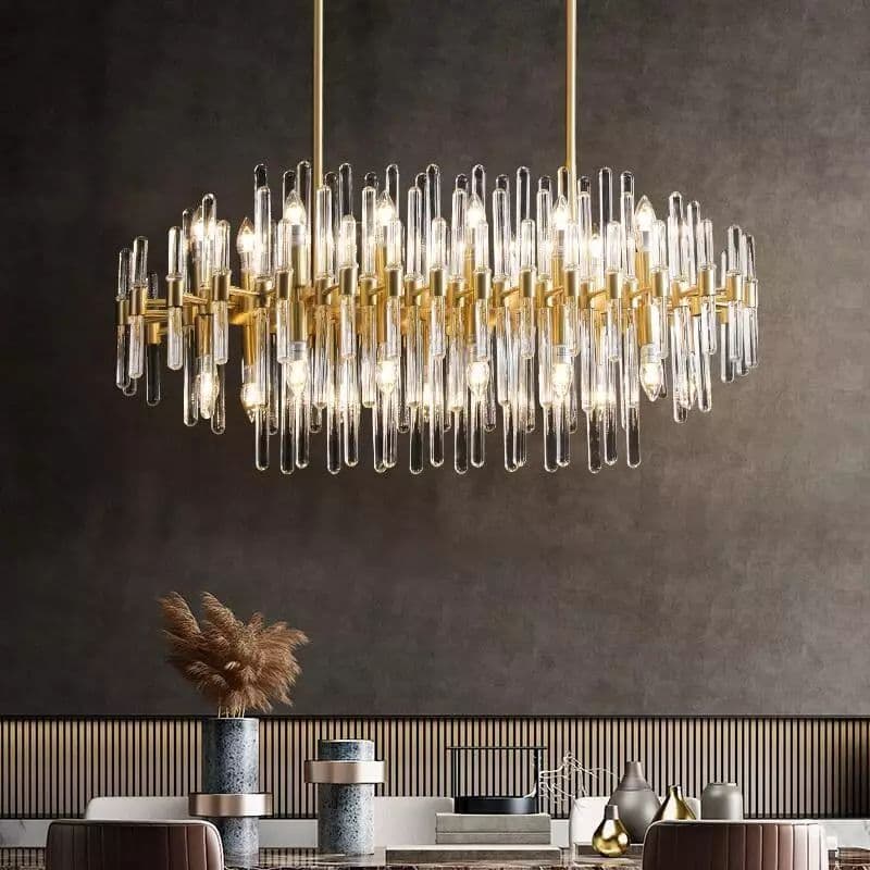 Rectangular Crystal Copper Chandelier LED Light - Image 2