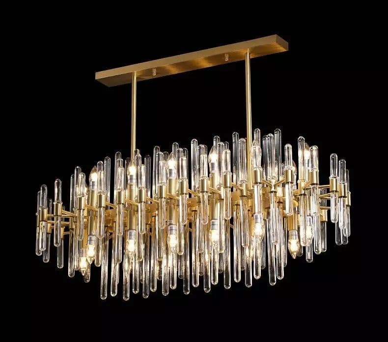 Rectangular Crystal Copper Chandelier LED Light