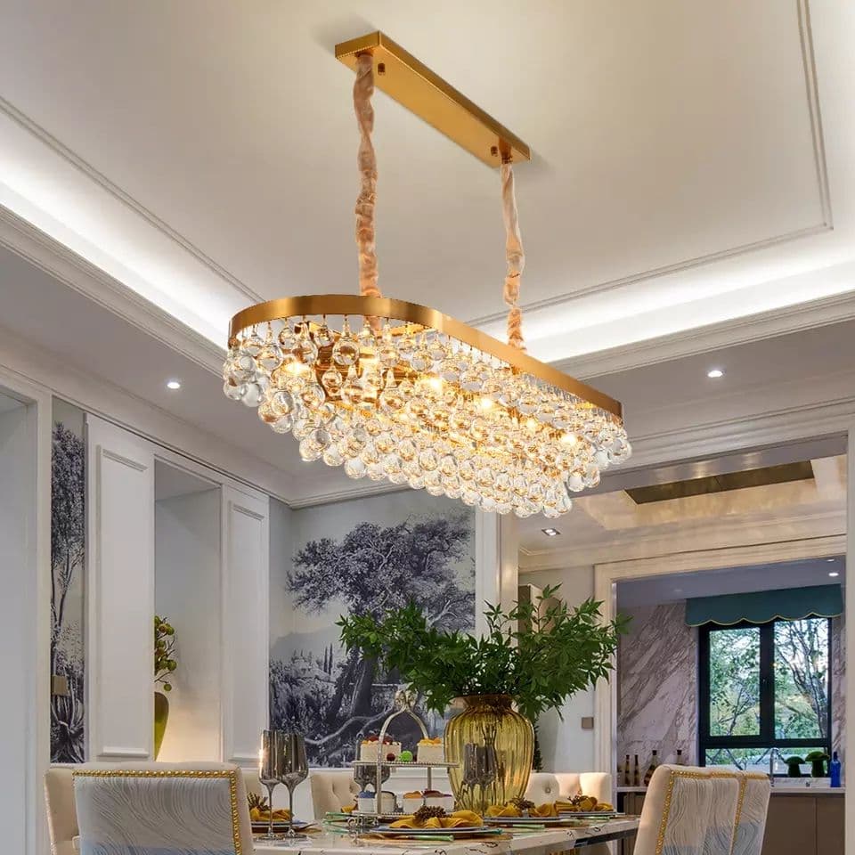 Modern Rectangular Gold Crystal Chandelier Light - Image 7