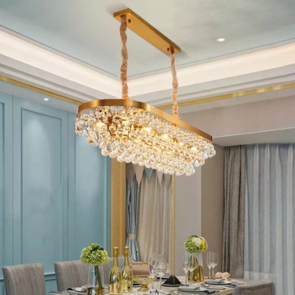 Modern Rectangular Gold Crystal, Modern Gold Dining Room Chandeliers