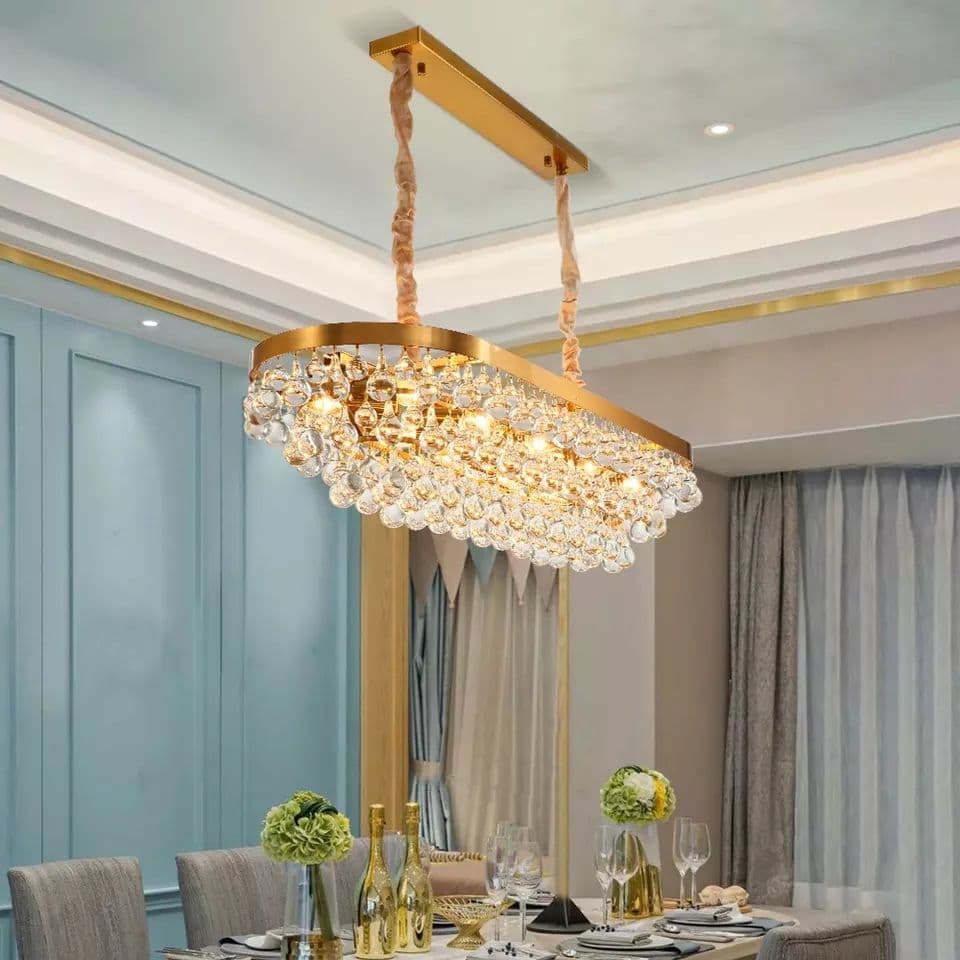 Modern Rectangular Gold Crystal Chandelier Light