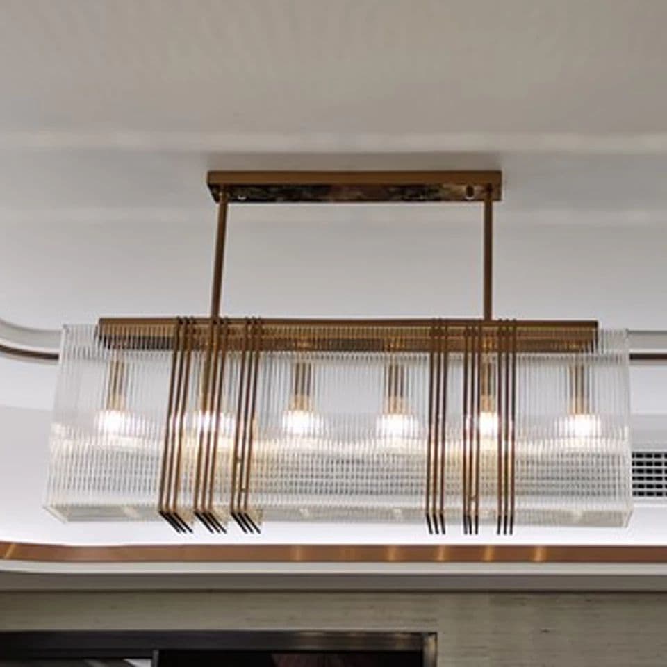 Long And Short Rectangular Gold chandelier Lamp - Image 3