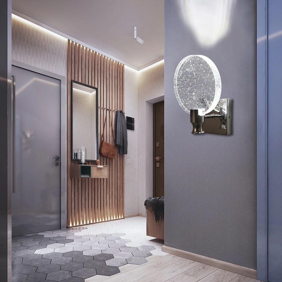 Round Simple Bedroom Crystal Wall Lamp