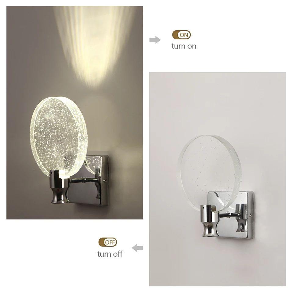Round Simple Bedroom Crystal Wall Lamp - Image 5